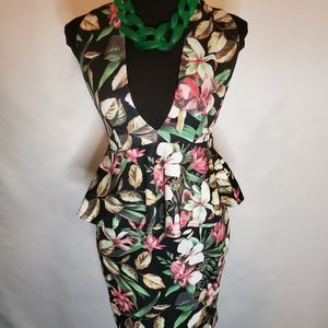 Lustre Floral Halter Peplum Dress